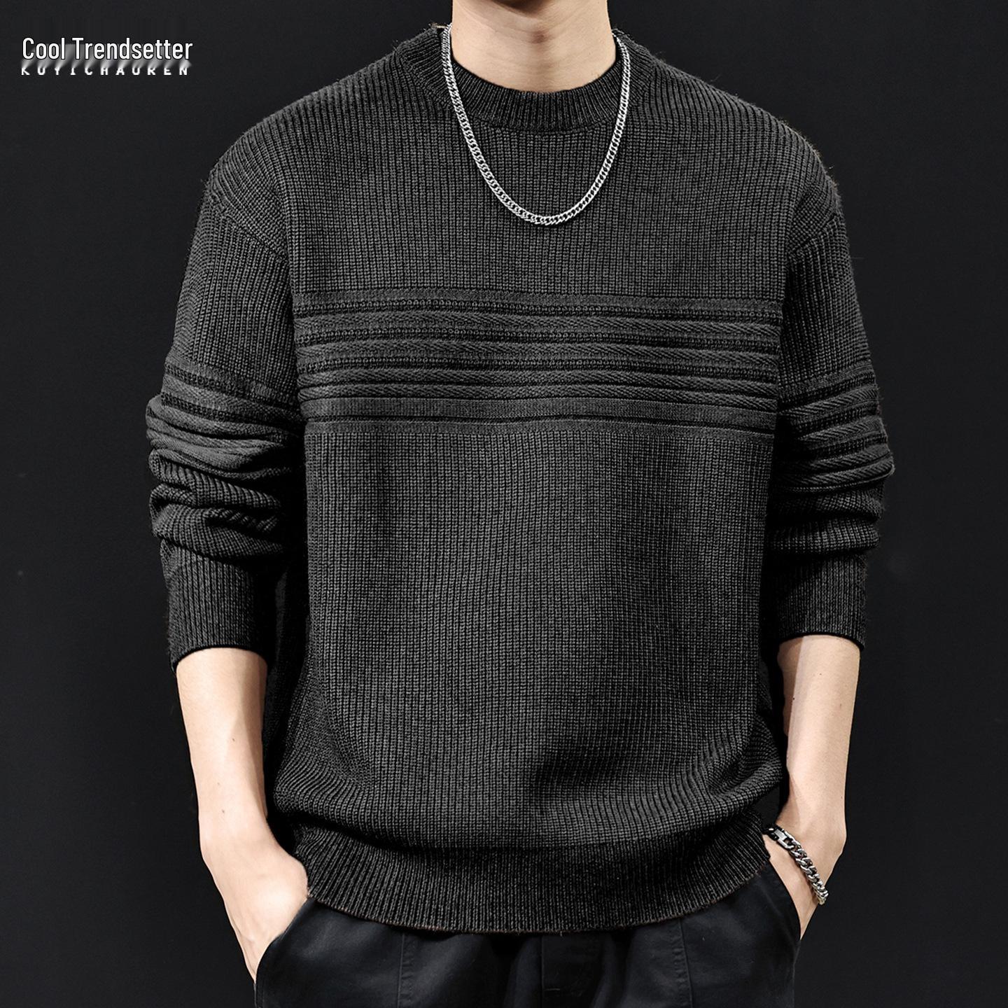 

Men s Lazy Style Dark Striped Knit Sweater - 2025 Autumn/Winter Collection L (For 130-150 jin) чорний