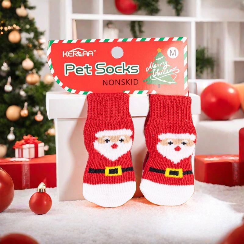 Christmas Dog Socks Non Slip Soft Dog Socks Thickening Knitted Socks for Small Medium Large Dogs Christmas Celebration keep warm