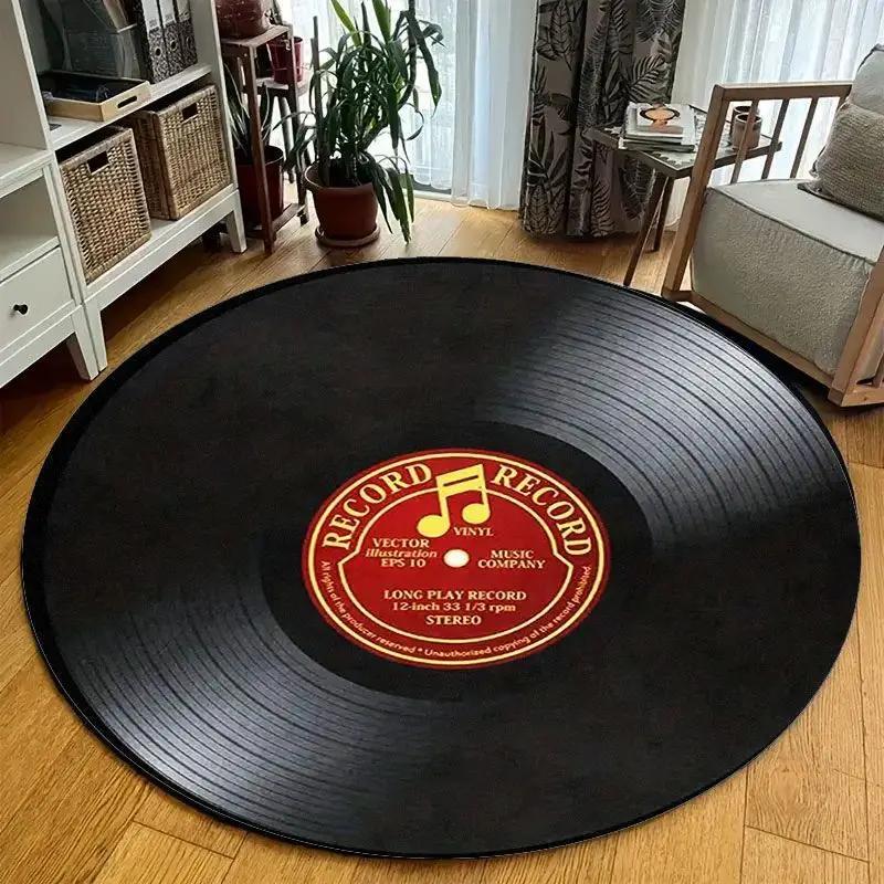 Retro Vinyl Record Carpet Music Practice Room Non Slip Floor Rug for Living Room, Bedroom, Office Decor Fashionable Home Decor