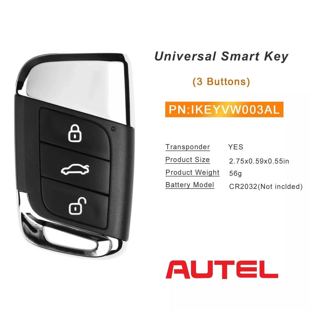 1PCS Autel IKEYVW003AL VW003AL Universal Smart Remote Key 3 Buttons for Volkswagen For Autel Smart Key For KM100 IM508 IM608 KM1