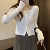 Soft Vibe Square Neck Chic Knit Cardigan Women's Autumn & Winter Elegant Slimming Short Sweater Outer Jacket