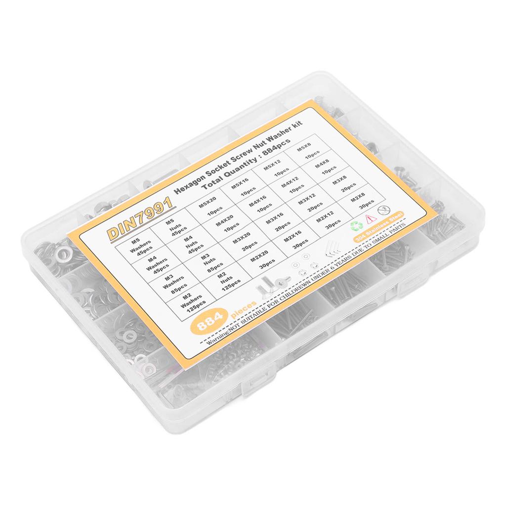 M2 M3 M4 M5 Countersunk Head Hex Socket Screw 304 Stainless Steel Screw Nut Washer Assortment Set