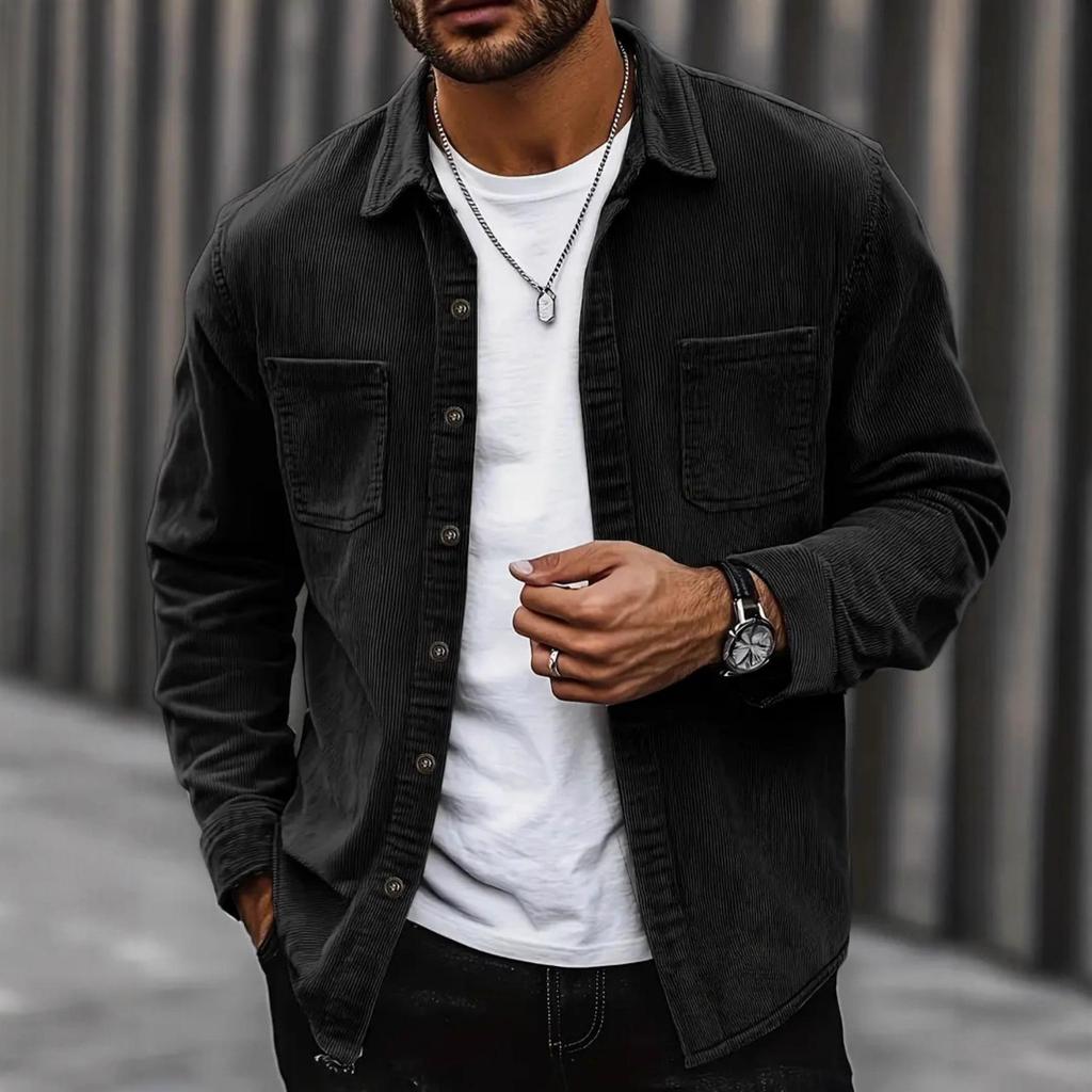 Men's Corduroy Shirt Jacket Spring Autumn Vintage Outerwear for Gentlemen