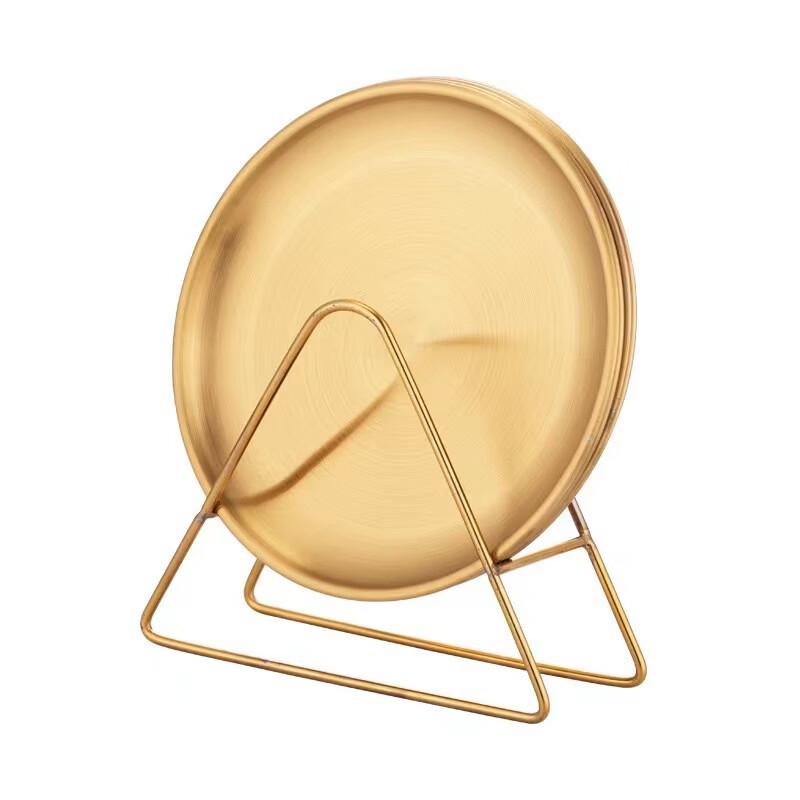 ZISIZ Gold Round Stainless Steel Snack Plate Set