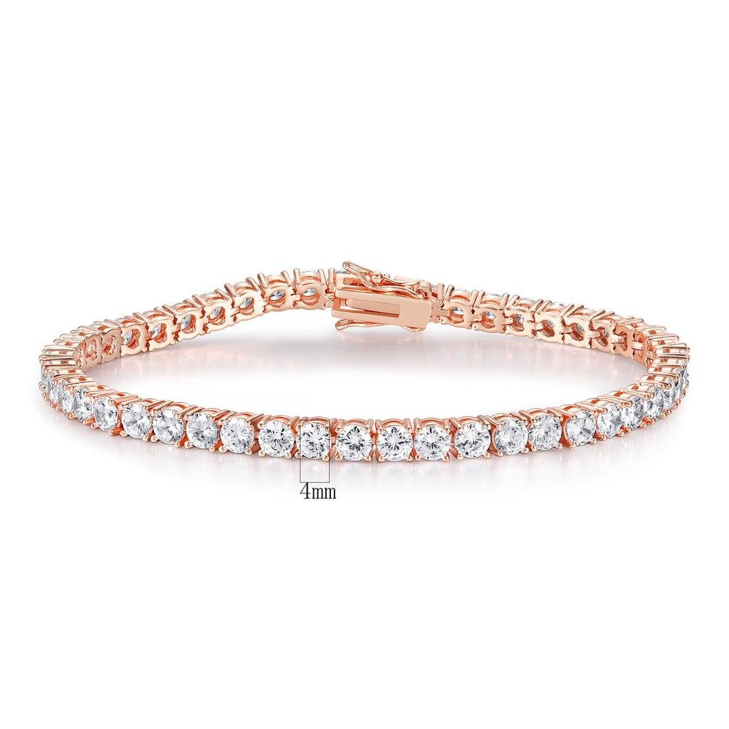 A copper inlaid 18k gold rose gold pink white zircon diamond tennis bracelet