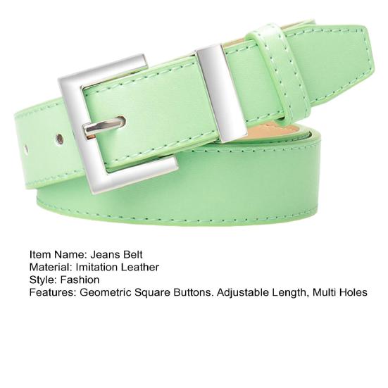 Women Belt Geometric Square Buttons Jeans Belt Adjustable Length Multi Holes Imitation Leather