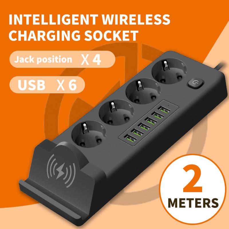 European Standard Mobile Phone Wireless Charging Strip Plug with Cable USB Socket Russian Plug Board PD Multi Socket