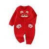 Newborn Red Padded One-Piece: Warm Autumn/Winter Outfit for Baby's First Celebrations