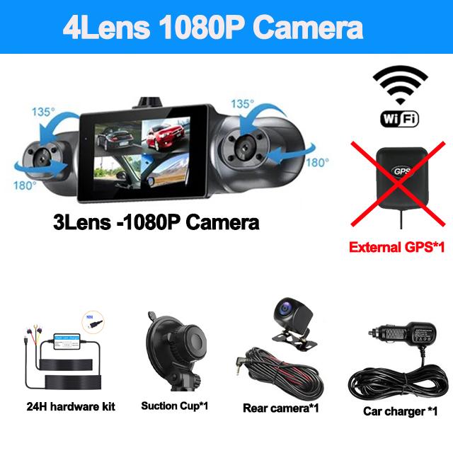 4*1080P Car DVR Video Recorder WIFI APP GPS 360 Degrees Dash Cam for Car 4Lens Night Vision Rear View Camera 24H Hardware Kit