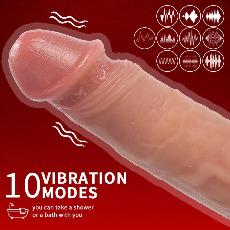 4-in-1 Simulated Testicles + Tongue + Penis 360° Rotation 10 Vibration Modes Remote Control Auto-Heating  Realistic Electric Dildo