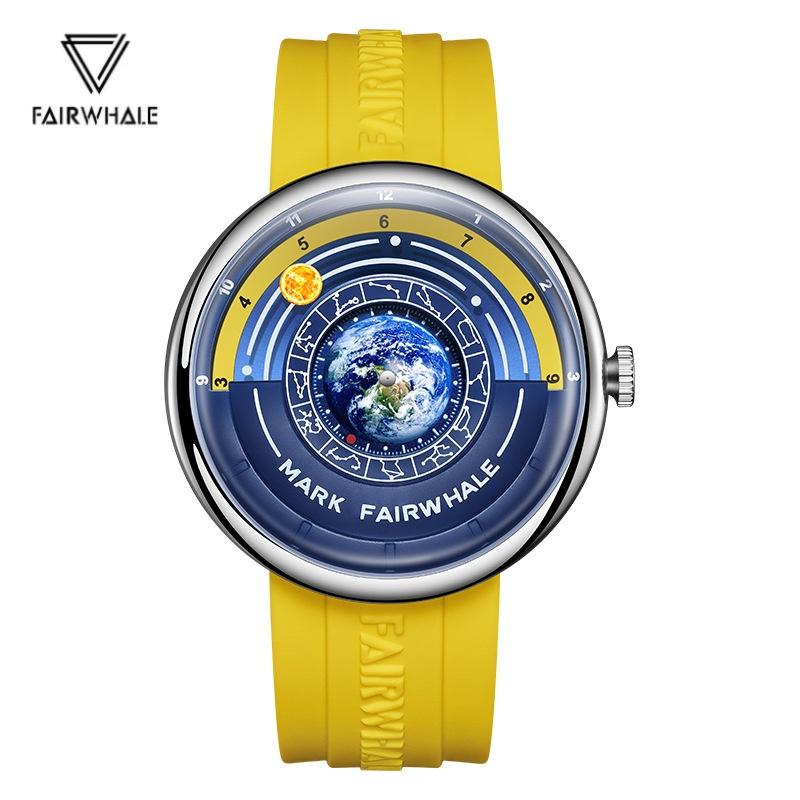 Mark Fairwhale 5700 Fashion Quartz Watches for Men Creative Earth Dial Waterproof Silicone Strap Sports Cool Men's Wrist Watch
