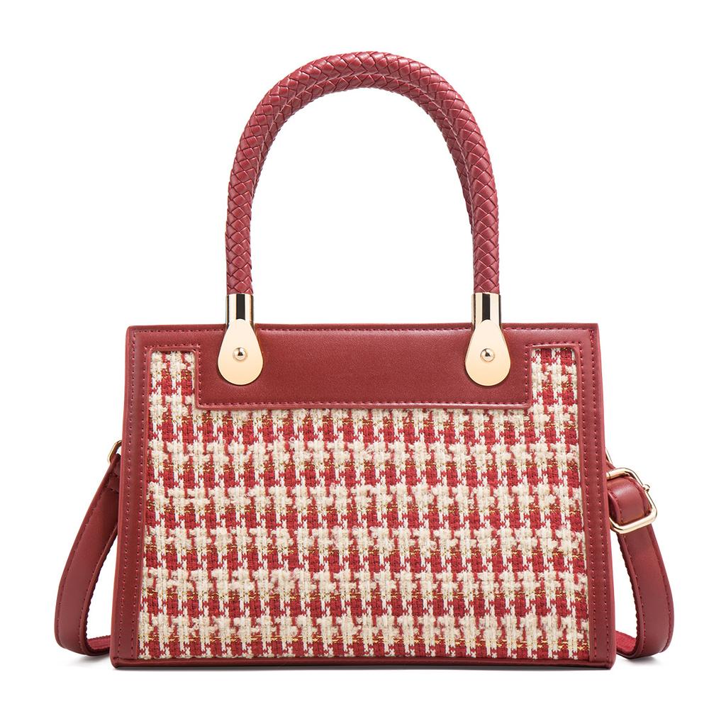 Red handbag for women, 2024 new model, high-end houndstooth pattern handbag, niche French-style bridal bag for women