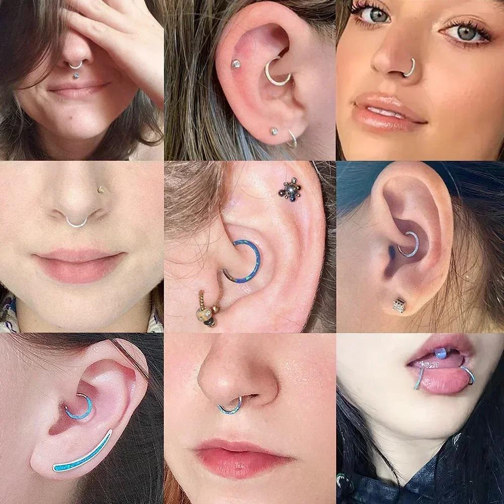 G23 Titan Frontseite Opal Nasenring 6mm - 12mm Septum Clicker Klappcreolen Ohr Knorpel Tragus Lippenpiercing