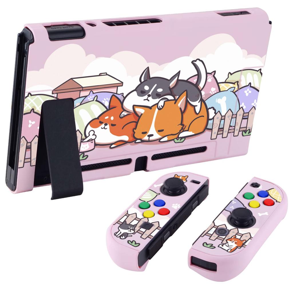 eXtremeRate PlayVital Switch Console Back NS Handheld Controller Detachable Protector Hard Customized Dockable Protective Case for Switch Shiba Cover,