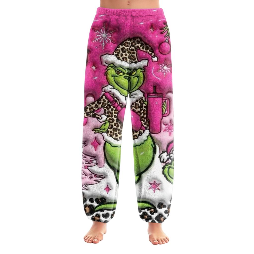 Women's Christmas  Print Trousers With Drawstring Cuffs Casual Pants And Pajamas