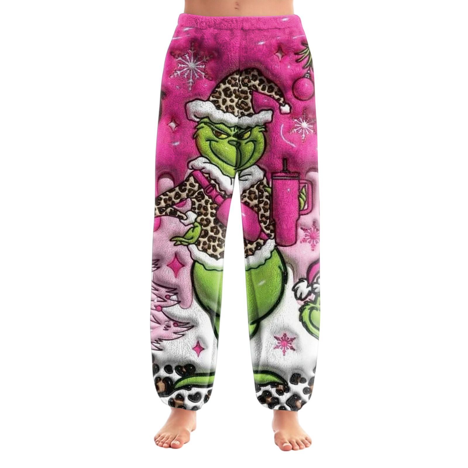 

Женские брюки с рождественским принтом, манжетами на кулиске, повседневные брюки и пижама XL горячий розовый