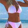 1011 New European and American Split Printing Splicing Neck Women's Split Swimsuit Bikini Suit Sexy
