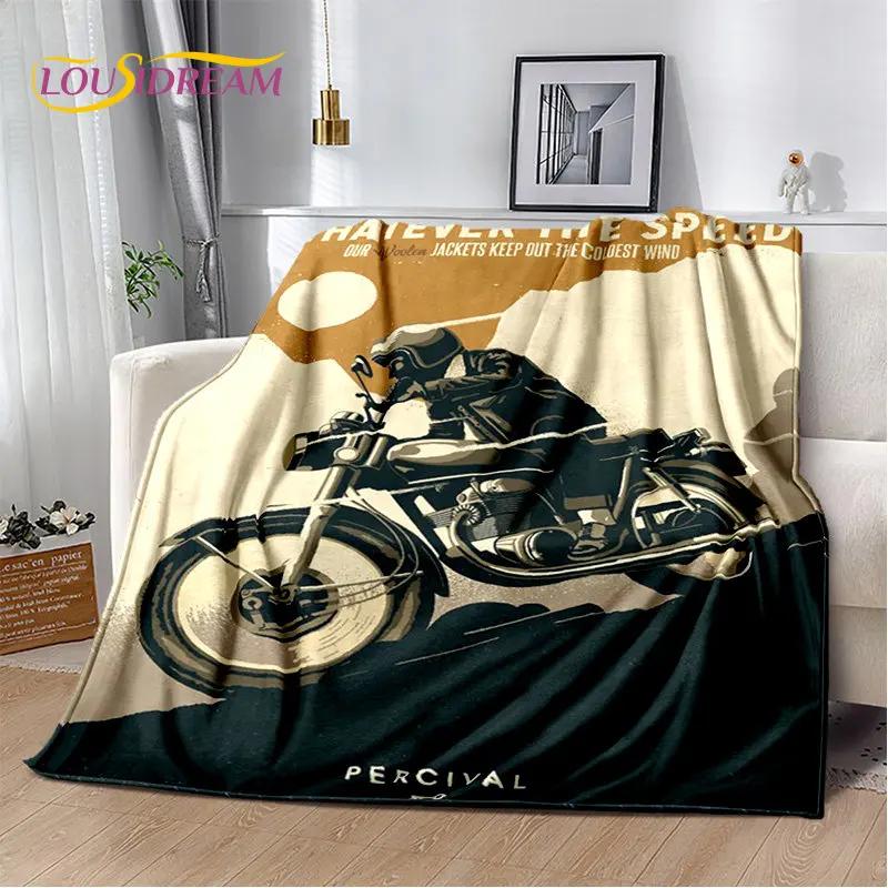 Retro Vintage Motorcycle Skull Soft Plush Blanket Cozy Flannel Throw for Living Room Bedroom Bed Sofa Picnic Cover