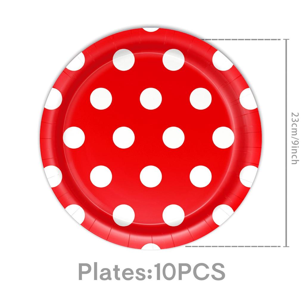 Cartoon Birthday Party Tableware Set: Black, Red, Yellow Polka Dot Plates & Napkins