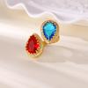 Hot-selling colored zircon double water drop ring for women's exaggerated high-end light luxury full diamond ring jewelry retro