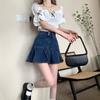 A word design sense retro high waist denim skirt women's new Spice Girl thin ruffle edge pleated skirt
