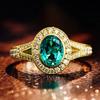 Quality Oval Zircon Engagement Rings for Women  Female Vintage Green Crystal 14k Gold Plating Rings Women Lady Gift