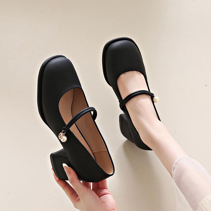 Mary Jane Damenschuhe 2025 neu dicke Absätze hohe Absätze kleine Lederschuhe Einzelne Schuhe Damenschuhe