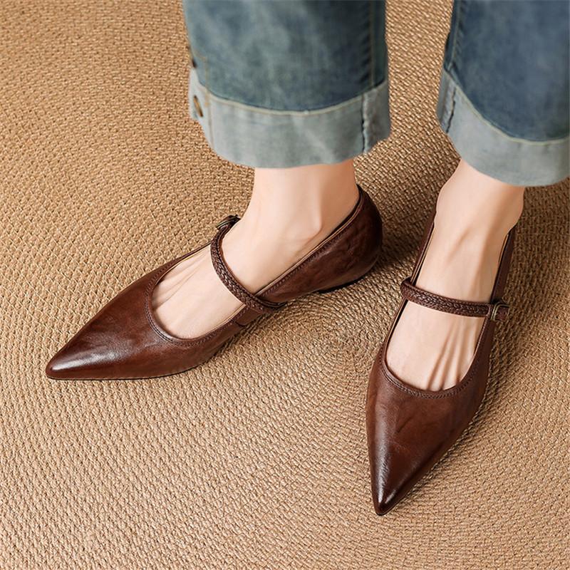 Fashion New Spring/summer Genuine Leather Women Shoes Pointed Toe Shoes for Women Fashion Mary Jane Shoes Internal Elevation Women Pumps