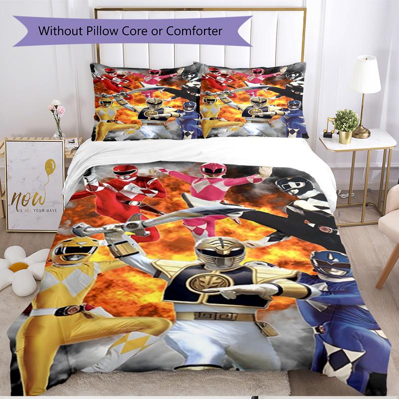 3-teiliges Bettbezug-Set (1 * Bettbezug + 2 * Kissenbezug, ohne Kern), Mighty Morphin Power Rangers Druck Weiches Ganzjahres-Bettwäscheset, Heim-Schlafzimmer-Dekoration