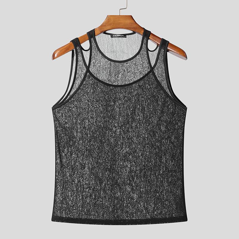 

INCERUN Мужские летние прозрачные сетчатые майки без рукавов из двух частей для вечеринок 2XL