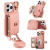 Crossbody Zipper Cards Solt Wallet Leather Case For iPhone 16 Pro Max 15 Plus 14 13 12 11 Long Lanyard Ring Holder Mirror Cover