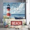 Blue Lighthouse Coastal Scenery Shower Curtain, Beach Ocean Sea Bathroom Decorative Shower Curtain, Home Curtain With Hooks