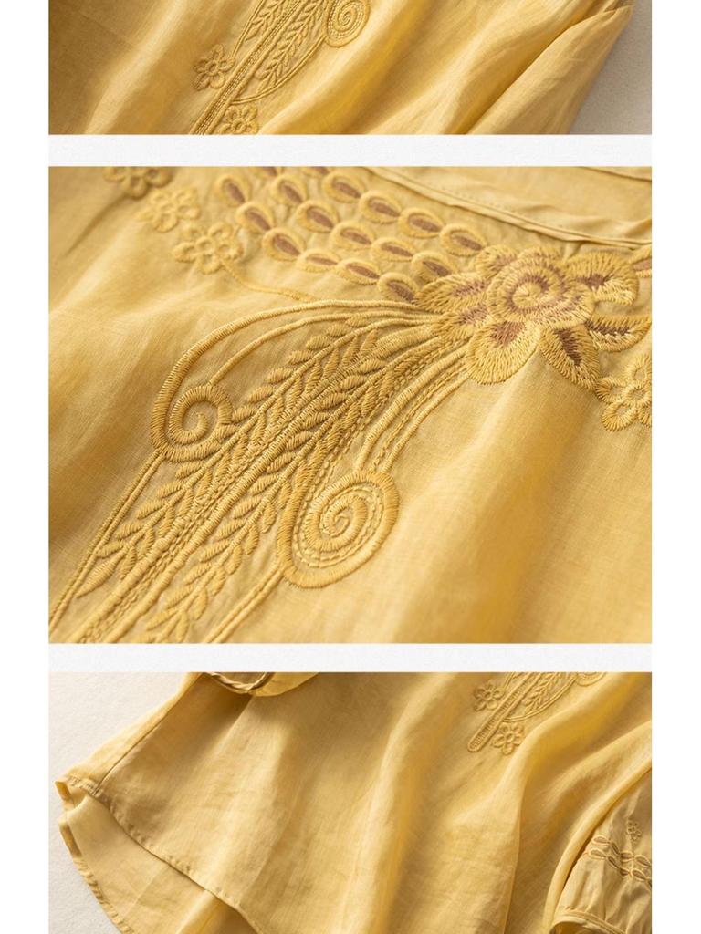 High-End Damen Übergröße Leinen-Baumwoll Kurzarmhemd - Sommer 2025 Chinesischer Stil