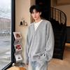 Mens V-Neck Knit Sweater Long Sleeve Loose Fit Casual Winter Pullover