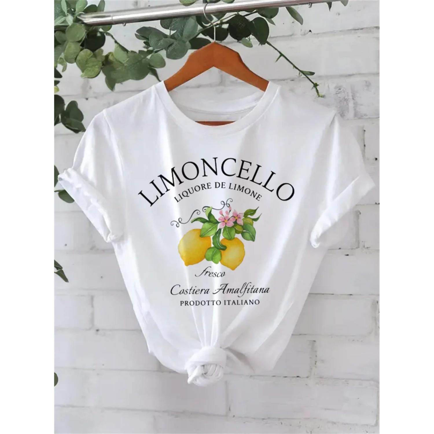 

Clothing T-Shirt Basic Fashion O-Neck Casual Top Women s Fruit Pattern Polyester Fabric T-Shirt Short Sleeve Printed T-Shirt XXXXXL білий