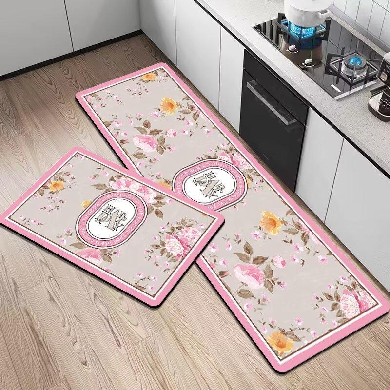 French Light Luxury Leather Floor Mat Household Kitchen Dirt-Resistant Floor Mat Can Be Scrubbed, Leave-In And Cut Pvc Floor Mat