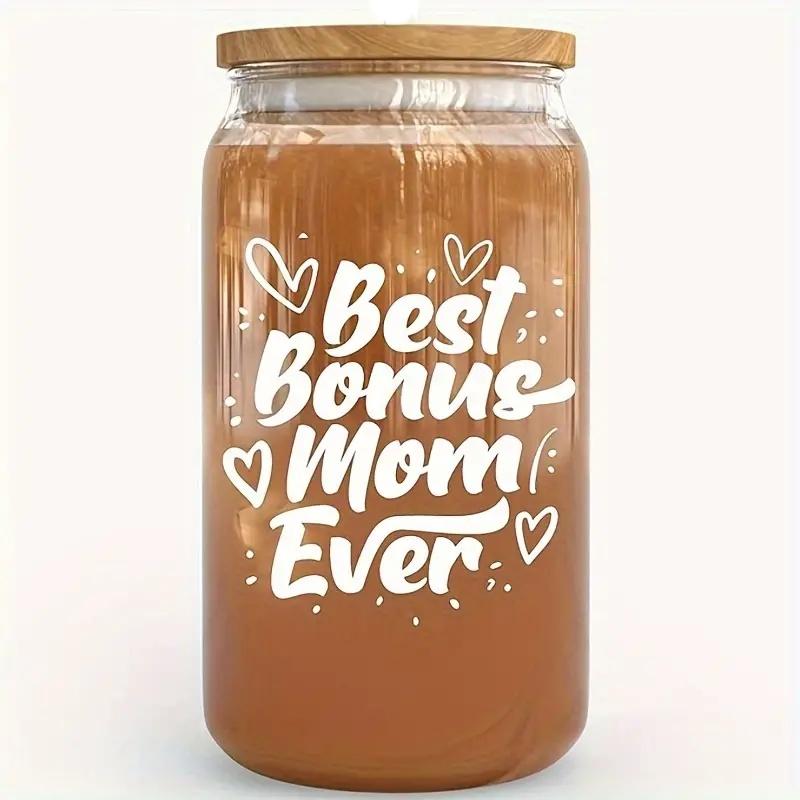 

1 стеклянная банка для воды объемом 550 мл/18,7 унций с бамбуковой крышкой и трубочкой, подходит для мам — прочный и герметичный подарок 501-600ml