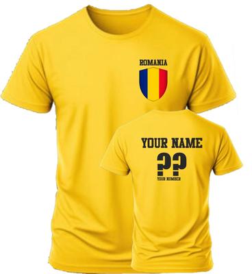 Personalise Romania Football T-Shirt, Soccer, Fans Sports Costume, Flag Badge,
