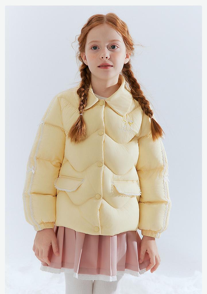 Girls' Minimalist Collar Lace Down Jacket