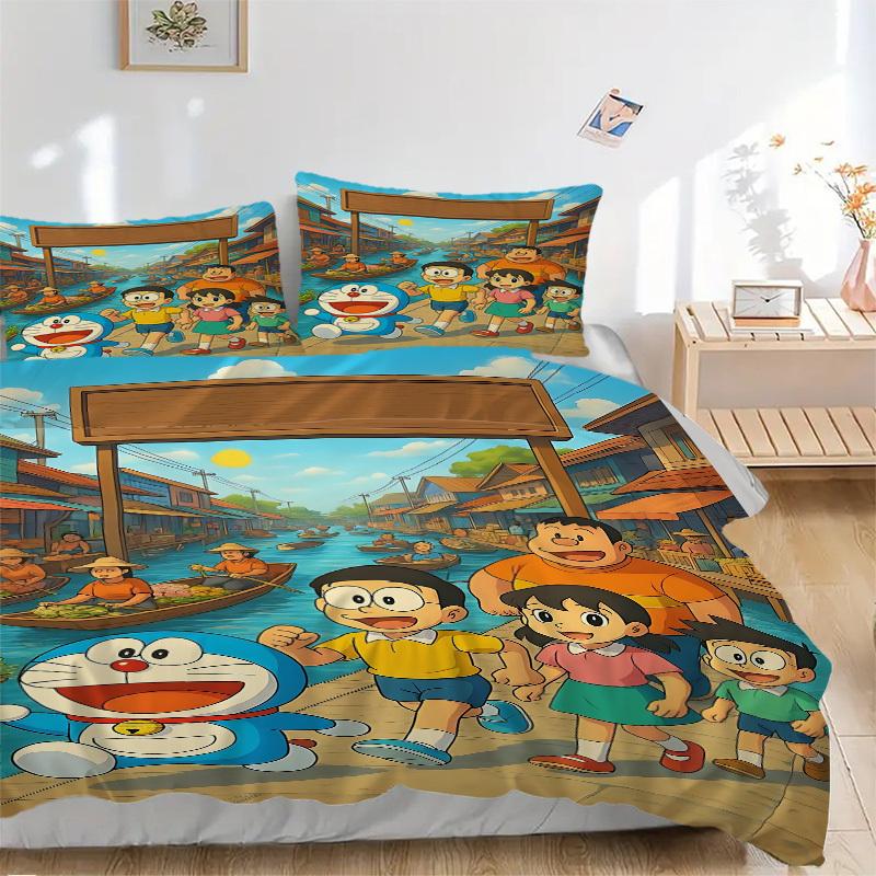 

3pcs Doraemon, Nobita Duvet Cover Set - Machine Washable, Includes 1 Duvet Cover and 2 Pillowcases, No Core Included, All-Season Home Decor 135x200cm