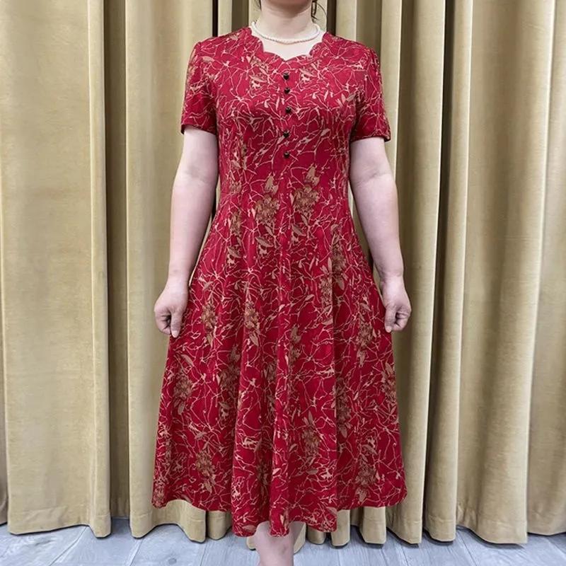 Women's Summer Design Elegant Age Reducing Dresses Middle and Older Middle Length Temperament Casual Knee-length Skirt