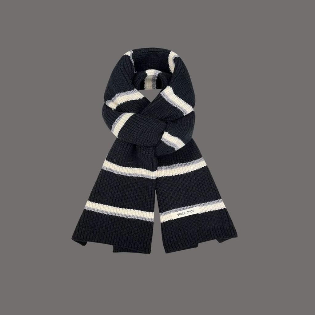 Women's Korean Style Atmosphere Versatile Knitted Scarf Winter Warm Japanese Color Block Christmas Gift Neck Warmer