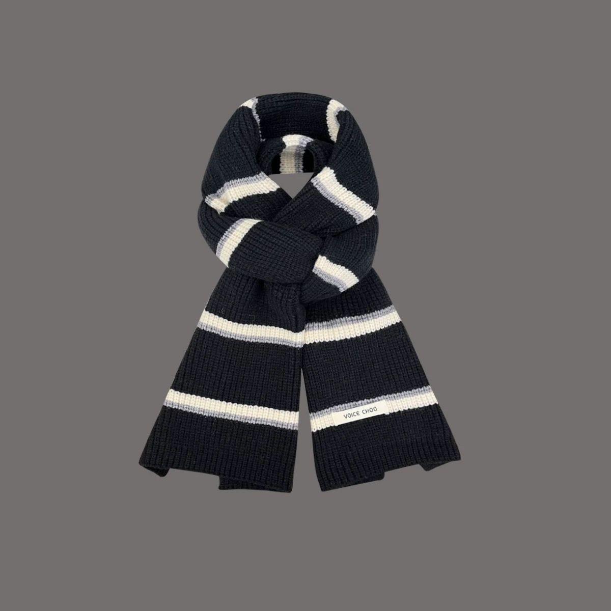 

Женский универсальный вязаный шарф в корейском стиле, атмосфера, зимний, теплый, японский, цветной блок, рождественский подарок, грелка для шеи