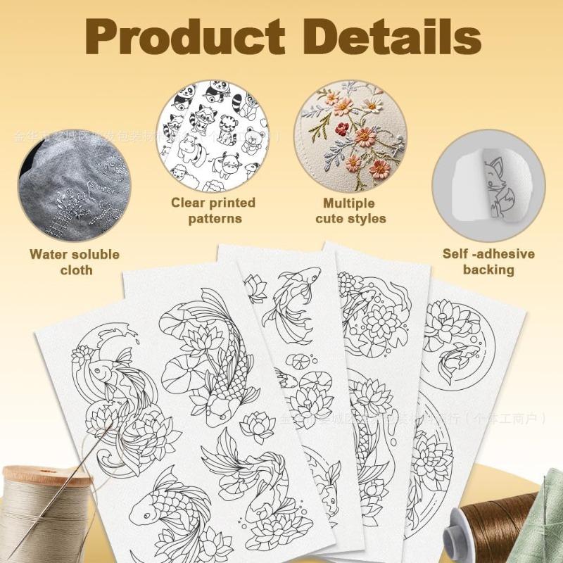 A4 Koi Fish Airplane Ball Suit Pattern Embroidery Stabilizer - Self-Adhesive Water-Soluble Nonwoven Fabric for Easy Stitching