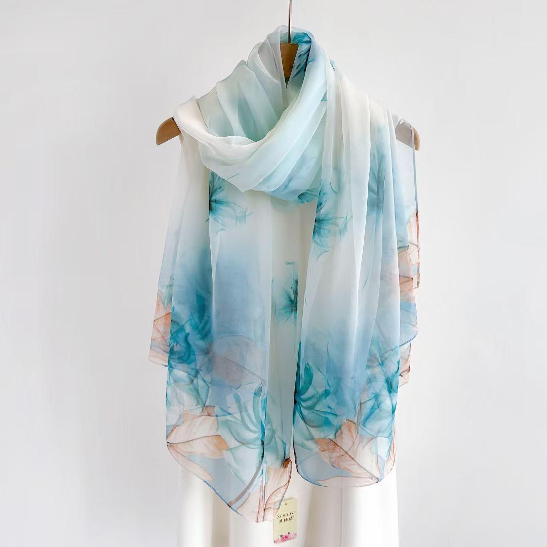 Moda Cuatro Estaciones A Prueba de Polvo Bandana Grande Popular Bufandas de Seda Yourou NUEVO Estampado de Lujo Protector Solar Toalla de Playa Y1939YY- gray
