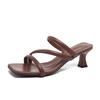 Fashion Fashion High Heels Women's Sandals 2025 Summer Square Toe Thin Heels Dress Shoes Woman Solid Slip On Thin Strap Sandals Women