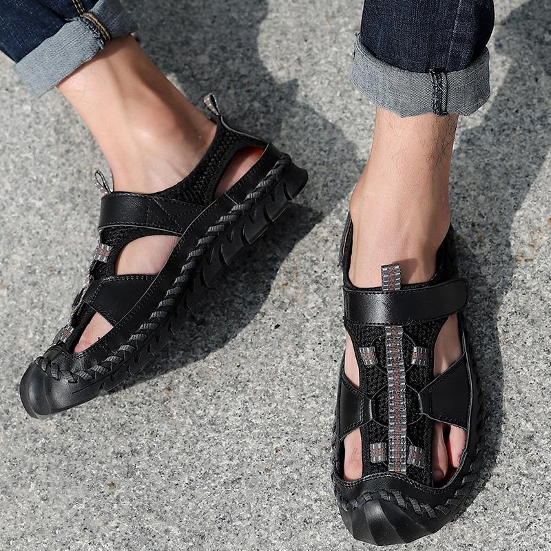 Summer Classic Black Sandals for Men Comfortable Soft Handmade Leather Sandals Large Size 48 Outdoor Casual Sandals Man Footwear