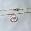 Collana alla moda con conchiglia rosa rotonda, cristallo, zircone, occhio maligno, per donna, placcata oro 18k PVD, gioielli da collo