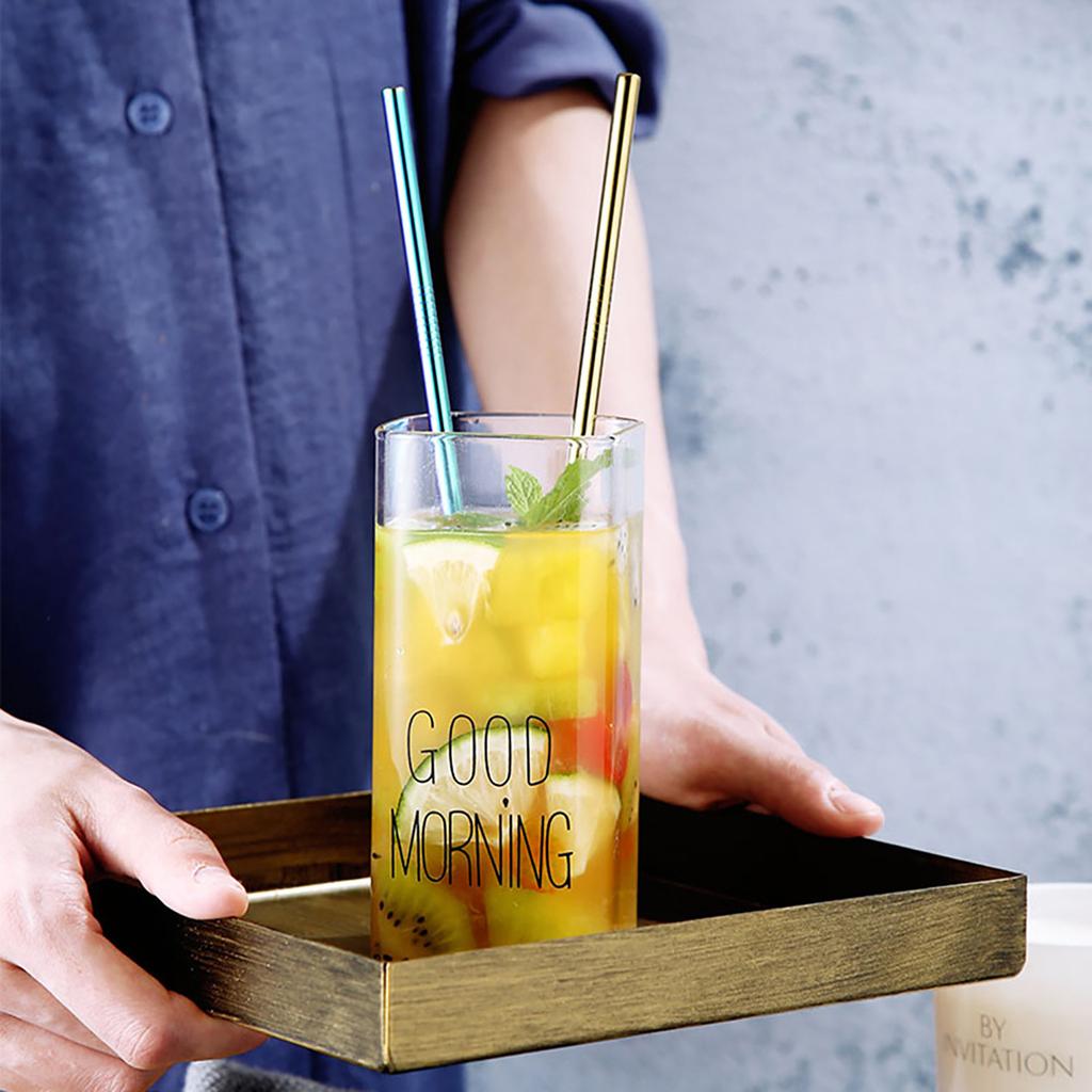 4 Straight Reusable Drinking Straws Metal Stainless Steel Eco-Friendly 10.5in, With 1 Cleaning Brush