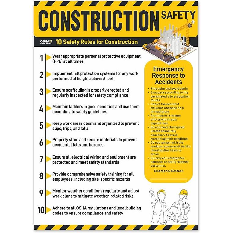 Workplace Safety Rules Poster 18'' x 24'' - OSHA Compliant Safety Rules Poster for Workplace, Warehouses, Office & Industrial, Laminated Workplace